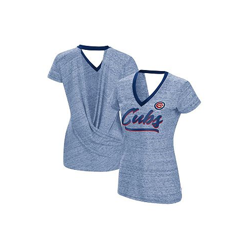 Touch Womens Royal Chicago Cubs Halftime Back Wrap Top V-Neck T-shirt
