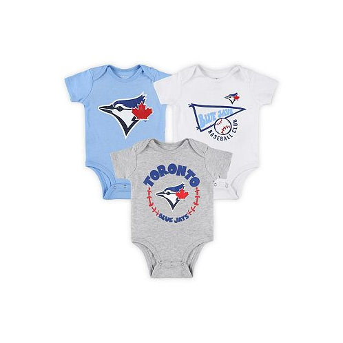 Outerstuff Newborn and Infant Boys and Girls Powder Blue White Heather Gray Toronto Blue Jays Biggest Little Fan 3-Pack Bodysuit Set