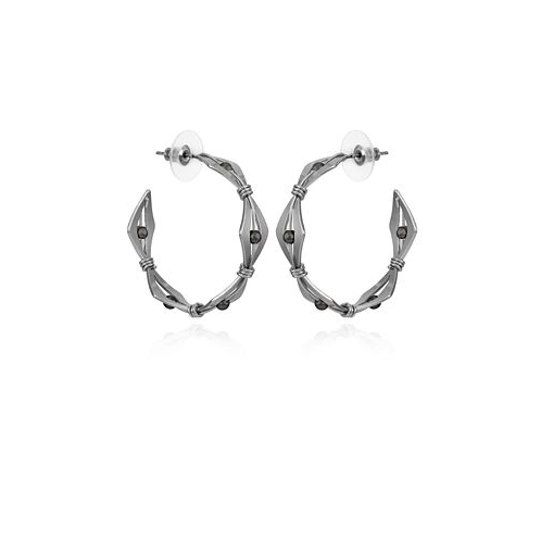 T Tahari Silver-Tone Imitation Pearl and Knot Open Hoop Earrings