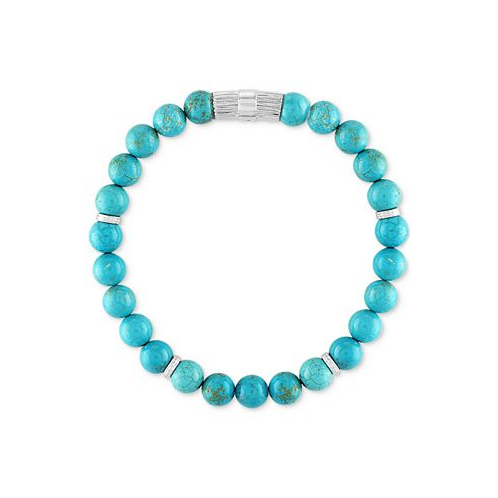 Esquire Mens Jewelry Reconstituted Turquoise Beaded Stretch Bracelet in Sterling Silver