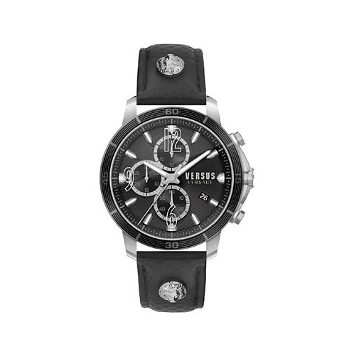 Versus Versace Mens Chronograph Quartz Bicocca Black Textured Leather Strap 46mm