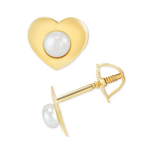 Macys Childrens Cultured Freshwater Button Pearl (2mm) Heart Stud Earrings in 14k Gold
