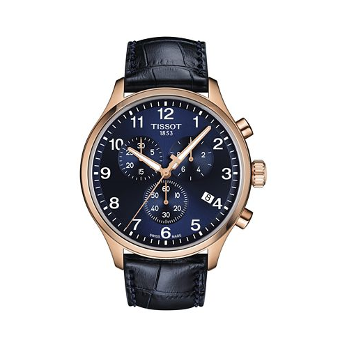Tissot Mens Swiss Chronograph XL Classic Blue Leather Strap Watch 45mm