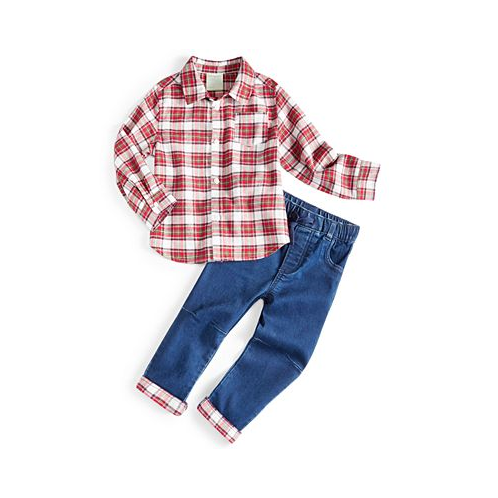 First Impressions Baby Boys Plaid Shirt and Denim Pants 2 Piece Set