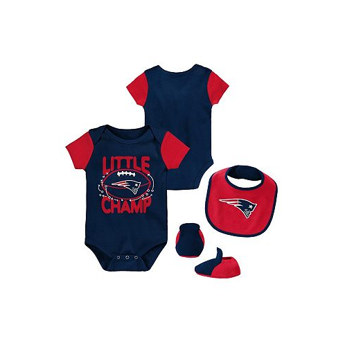 Outerstuff Newborn and Infant Boys and Girls Navy Red New England Patriots Little Champ Three-Piece Bodysuit Bib and Booties Set