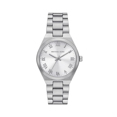 Michael Kors Womens Lennox Quartz Three-Hand Silver-Tone Stainless Steel Watch 37mm