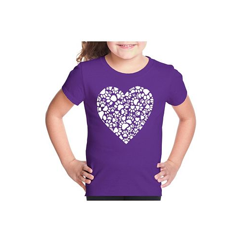 LA Pop Art Big Girls Word Art T-shirt - Paw Prints Heart