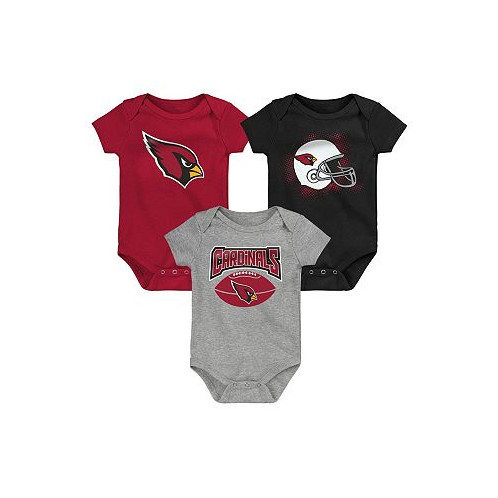 Outerstuff Infant Boys and Girls Cardinal Black Heathered Gray Arizona Cardinals 3-Pack Game On Bodysuit Set
