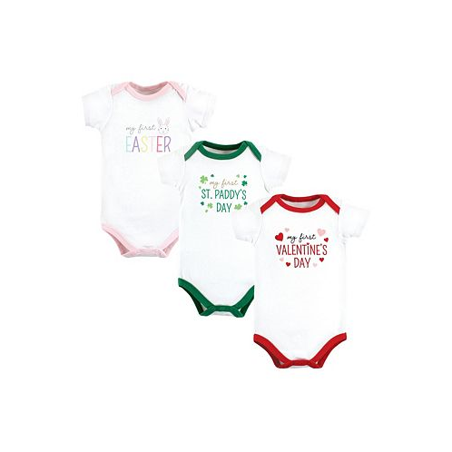 Hudson Baby Unisex Baby Cotton Bodysuits Girl First Valentine Easter 3-Pack