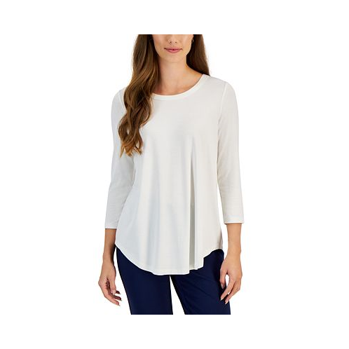 JM Collection Womens Satin-Trim 3/4 Sleeve Knit Top