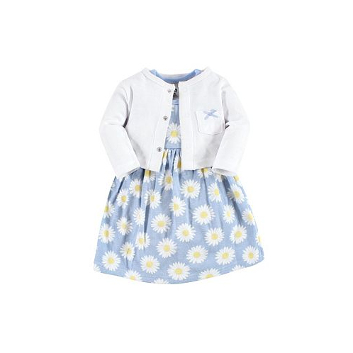 Hudson Baby Baby Girls Cotton Dress and Cardigan Set Blue Daisy