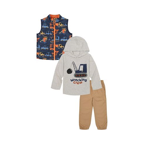 Kids Headquarters Baby Boys Hooded T-shirt Quilted Vest and Twill Joggers 3 Piece Set