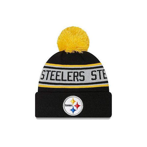 New Era Big Boys and Girls Black Pittsburgh Steelers Repeat Cuffed Knit Hat with Pom