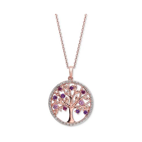 Macys Blue Topaz (1/2 ct. t.w.) & White Topaz (1/20 ct. t.w.) Tree of Life 18 Pendant Necklace in 14k Gold-Plated Sterling Silver (Also available in Amethyst)