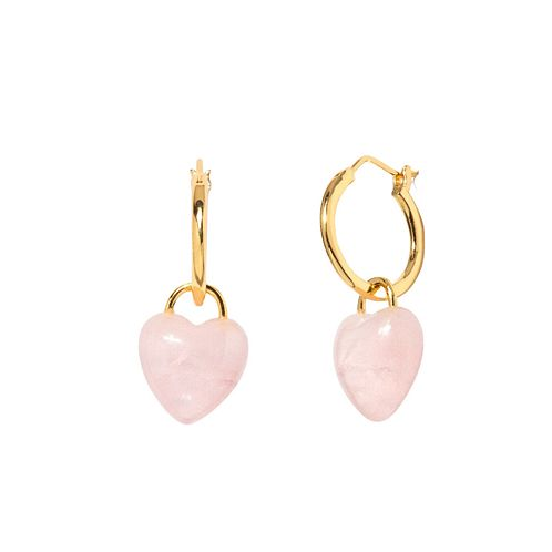 Little Sky Stone Womens Pink Quartz Heart Hoop Earrings