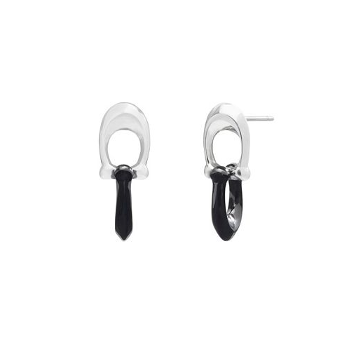 COACH Black Signature Sculpted C Link Drop Earrings