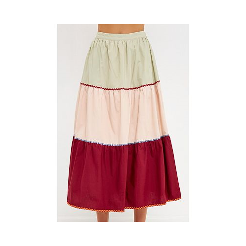 English Factory Womens Color Block Midi Skirt