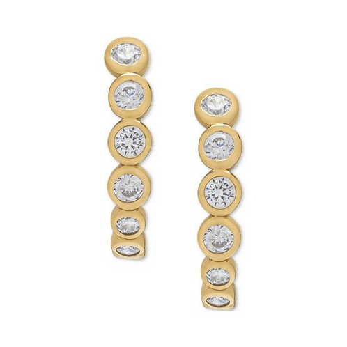 Macys Lab-Grown White Sapphire Bezel Half Hoop Earrings (1-1/8 ct. t.w.) in 14k Gold-Plated Sterling Silver