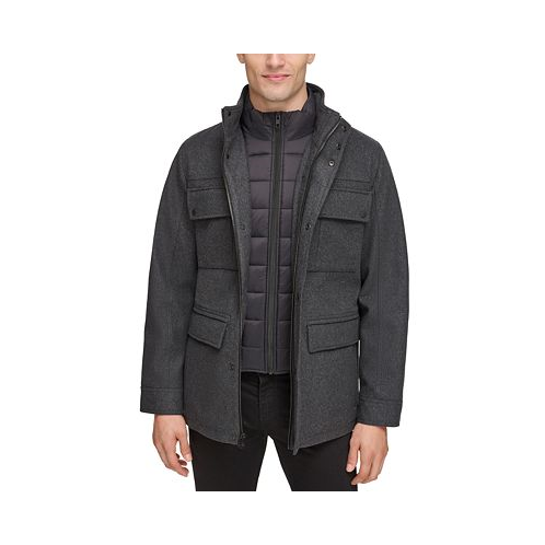GUESS Mens Water-Repellent Jacket with Zip-Out Quilted Puffer Bib