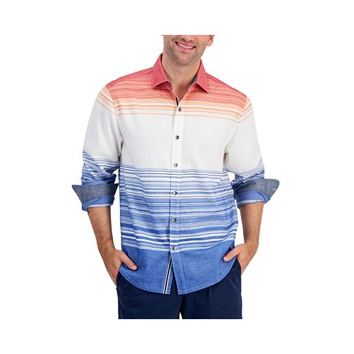 Tommy Bahama Mens Canyon Beach Bonfire Engineered Yarn-Dyed Stripe Button-Down Shirt