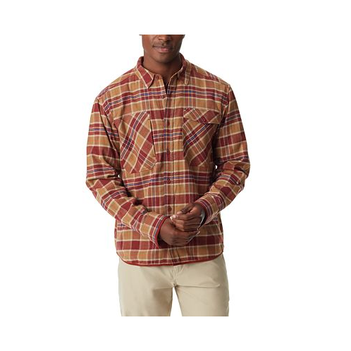 BASS OUTDOOR Mens Stretch Flannel Button-Front Long Sleeve Shirt
