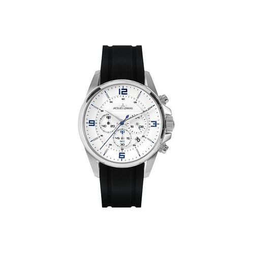 Jacques Lemans Mens Liverpool Watch with Silicone Solid Stainless Steel Leather Strap Chronograph