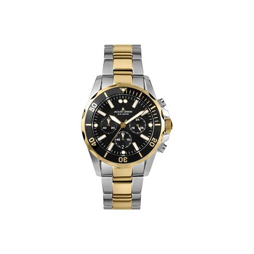 Jacques Lemans Mens Liverpool Watch with Solid Stainless Steel Strap IP Gold Bicolor Chronograph 1-2091