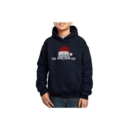 LA Pop Art Christmas Peeking Dog - Child Boys Word Art Hooded Sweatshirt