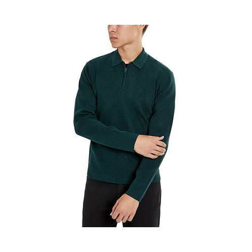 Kenneth Cole Mens Slim-Fit Zip-Placket Long Sleeve Polo Sweater