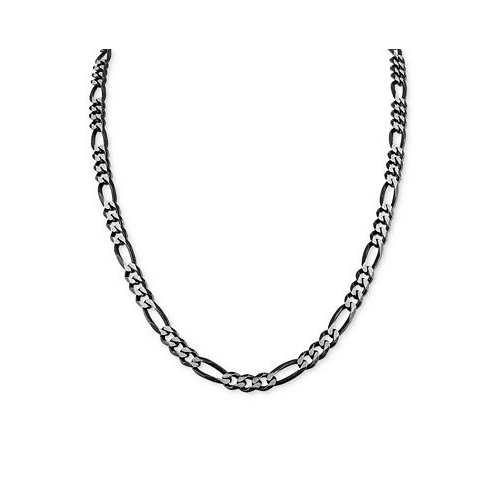 Esquire Mens Jewelry Figaro Link 22 Chain Necklace in Black Ruthenium-Plated Sterling Silver
