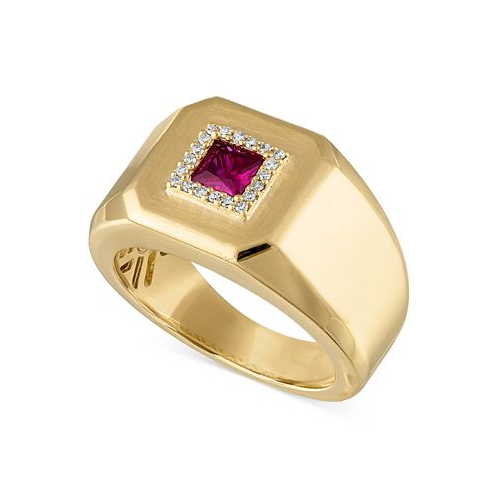 Esquire Mens Jewelry Lab-Created Ruby (1/2 ct. t.w.) & Diamond (1/10 ct. t.w.) Halo Ring in Gold-plated Sterling Silver