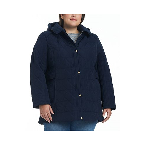 Jones New York Womens Plus Size Hooded Quilted Coat