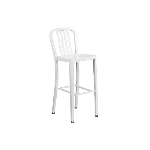 MERRICK LANE Santorini 30 Inch Galvanized Steel Indoor/Outdoor Counter Bar Stool With Slatted Back And Powder Coated Finish