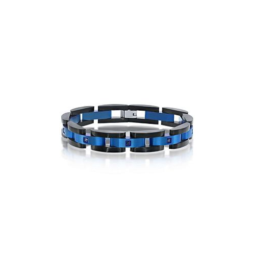 Metallo Stainless Steel Blue & Black Link CZ Bracelet