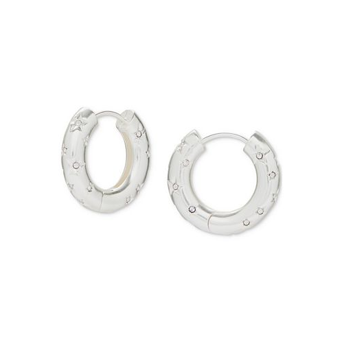 Lucky Brand Silver-Tone Small Pave Star-Accented Hoop Earrings 0.75