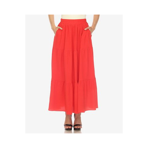 White Mark Womens Pleated Tiered Maxi Skirt