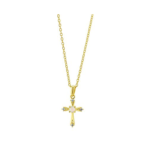 Giani Bernini Simulated Opal (3/8 ct. t.w.) & Cubic Zirconia Cross 18 Pendant Necklace in 18k Gold-Plated Sterling Silver