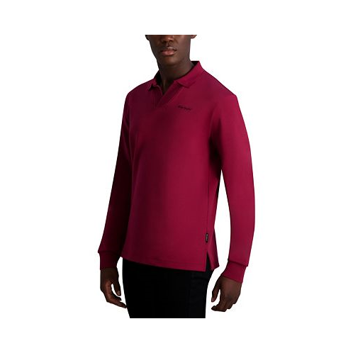 KARL LAGERFELD PARIS Mens Signature Logo Long Sleeve Knit Johnny Collar Polo Shirt