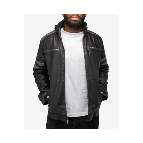 X-Ray Mens Grainy Polyurethane Leather Hooded Jacket with Faux Shearling Lining