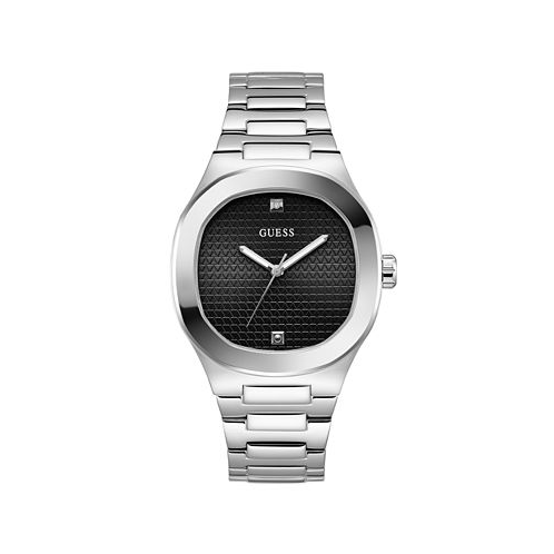 GUESS Mens Analog Silver-Tone Stainless Steel Watch 42mm