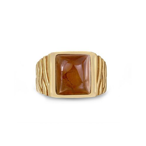 LuvMyJewelry Cracked Agate Gemstone Yellow Gold Plated Silver Men Signet Ring in Brown Rhodium
