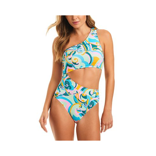 Jessica Simpson Womens Cut-Out One-Shoulder Swimsuit