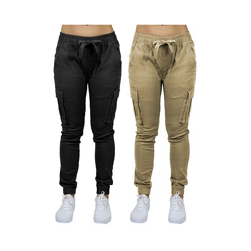 Galaxy By Harvic Womens Loose Fit Cotton Stretch Twill Cargo Joggers Set 2 Pack