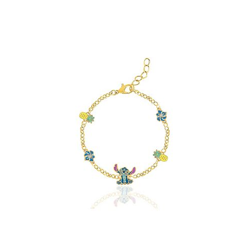 Disney Womens Stitch Bracelet with Station Pendants 6.5 + 1 - Gold Plated Stitch Jewelry Officially Licensed