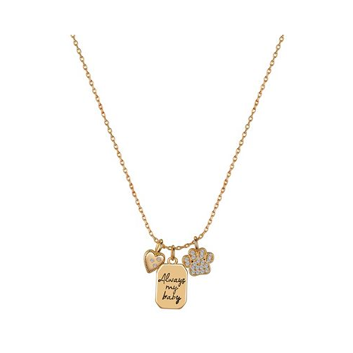 Unwritten Cubic Zirconia Paw and 14K Gold Flash-Plated Always My Baby and Heart Pendant Necklace