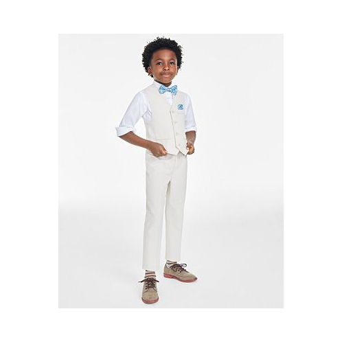 Nautica Toddler Boys Machine Washable Natural-Linen-Look Vest Shirt Pants Bowtie and Pocket Square 5 Piece Set