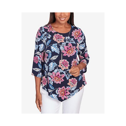 Alfred Dunner Petite Classic Puff Floral Necklace Top