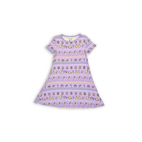 Bellabu Bear Toddler| Child Girls Easter Isle Purple Short Sleeve Dress