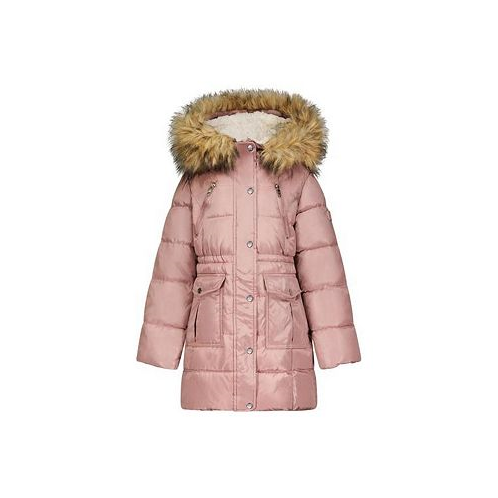 Steve Madden Girls Faux Fur Trim Warm Winter Parka Coat with Cinch Waist Kids