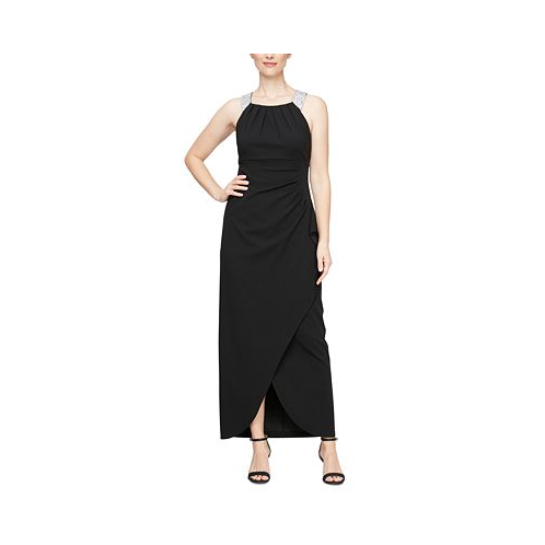 SL Fashions Womens Embellished-Strap Halter Gown